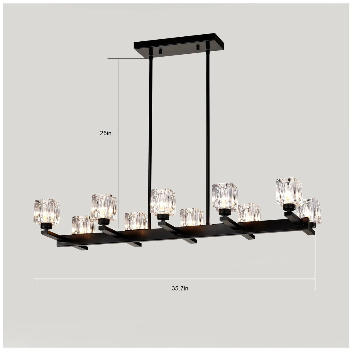 10-Light Black Linear Crystal Chandelier | Farmhouse Modern Pendant Light for Dining Room, Kitchen Island & Living Room — 35.67" Wide