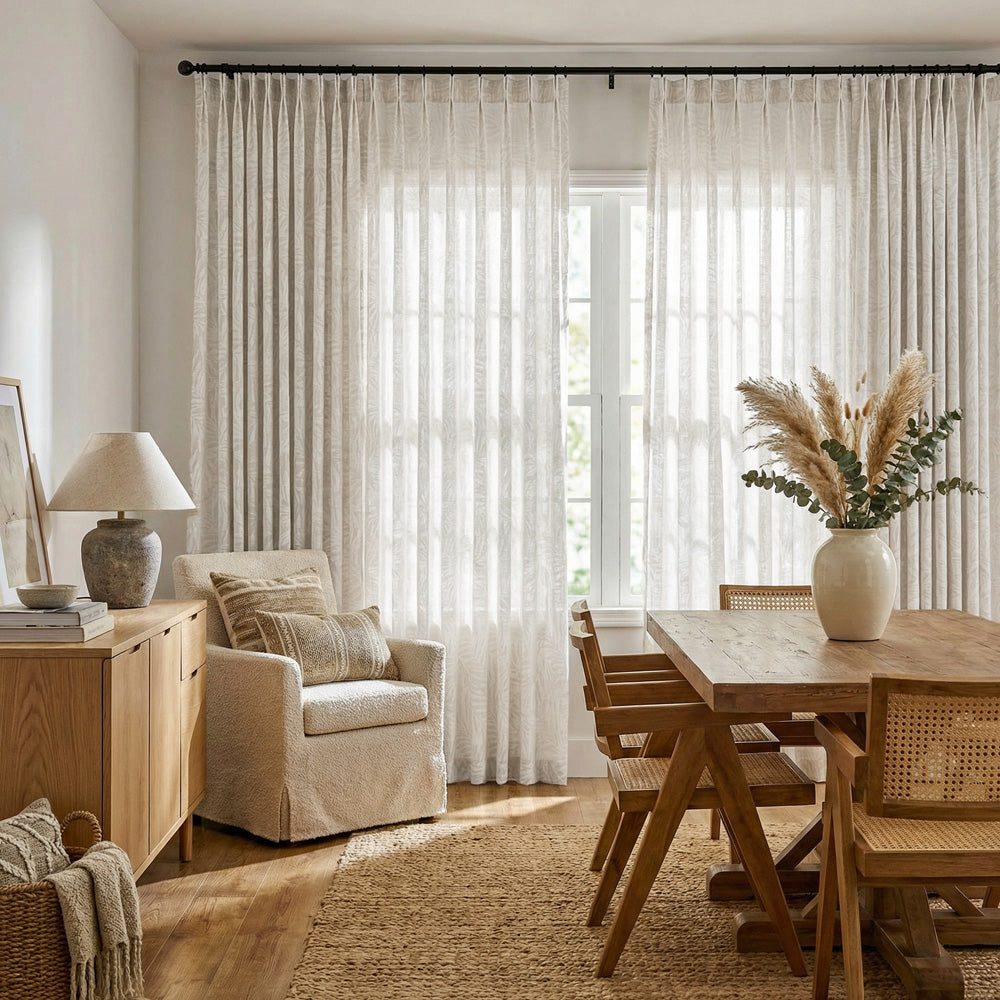 Charis Palm Leaf Jacquard Sheer Designer Curtains