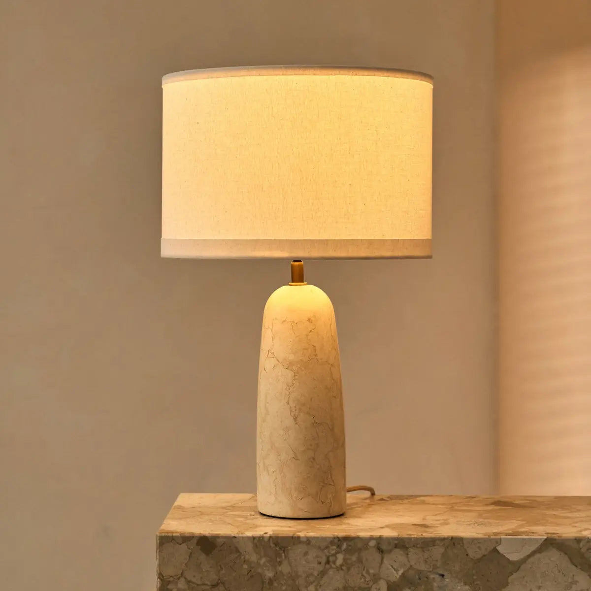 Charlotte Marble Lamp with Cotton Shade – Elegant Lighting for Your Home-1