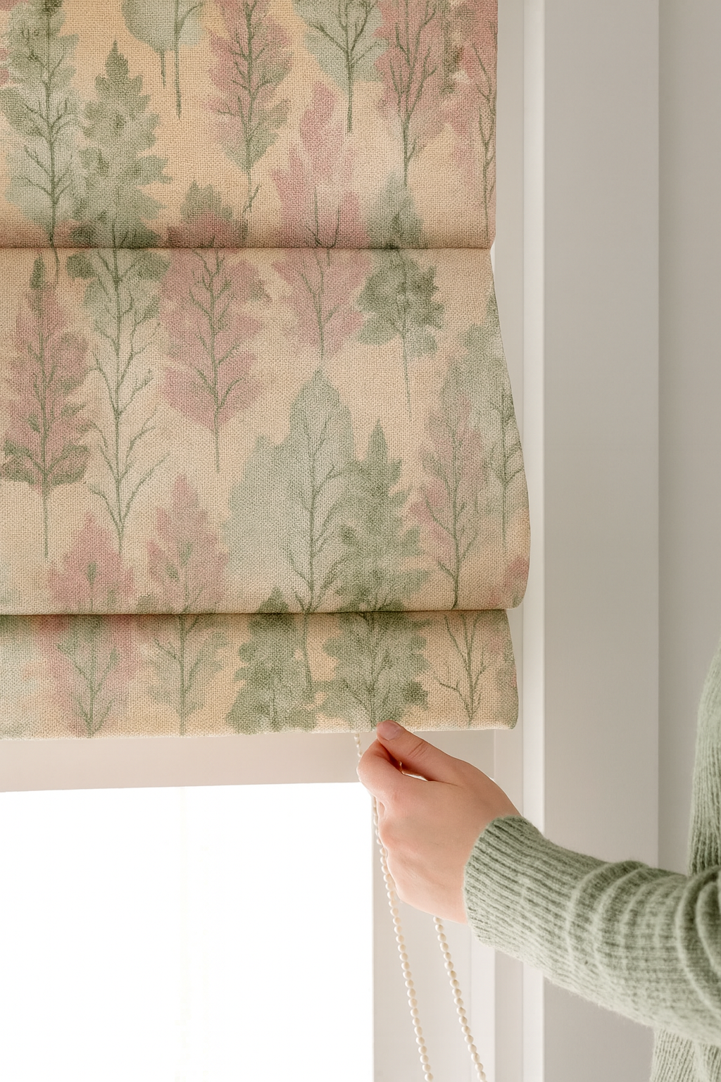 Custom Watercolour Forest Linen Roman Blinds – Made-to-Measure, OEKO-TEX 100, Blackout or Light-Filtering, Ships Worldwide-1