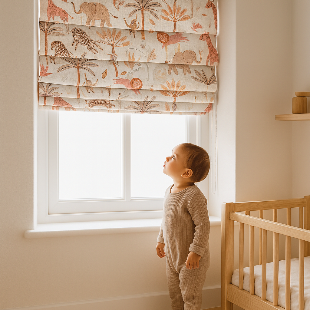 Pure Linen Jungle Animal Safari Roman Blinds for Kids & Nursery – custom corded, light-filter or 100 % blackout-1