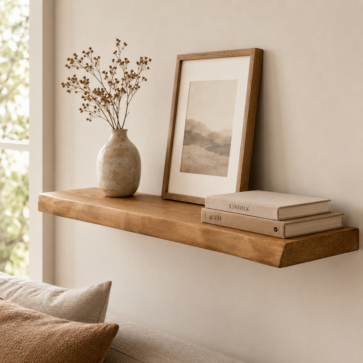 Live Edge Floating Wall Shelf – Solid Real Wood