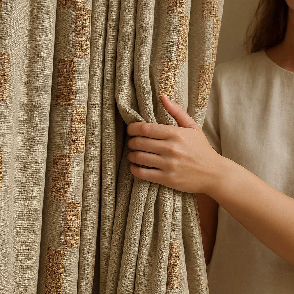 Pure Cotton Geometric Jacquard Curtains – Light Filtering or Blackout – Multiple Colours-0