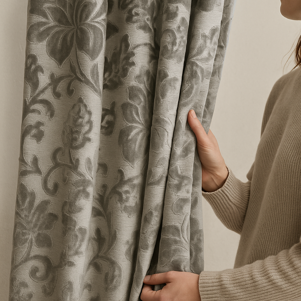 Luxury Velvet Jacquard Curtains with Raised Floral & Leaf Pattern – Light Filtering or Blackout – Custom Sizes – 8 Colours-0
