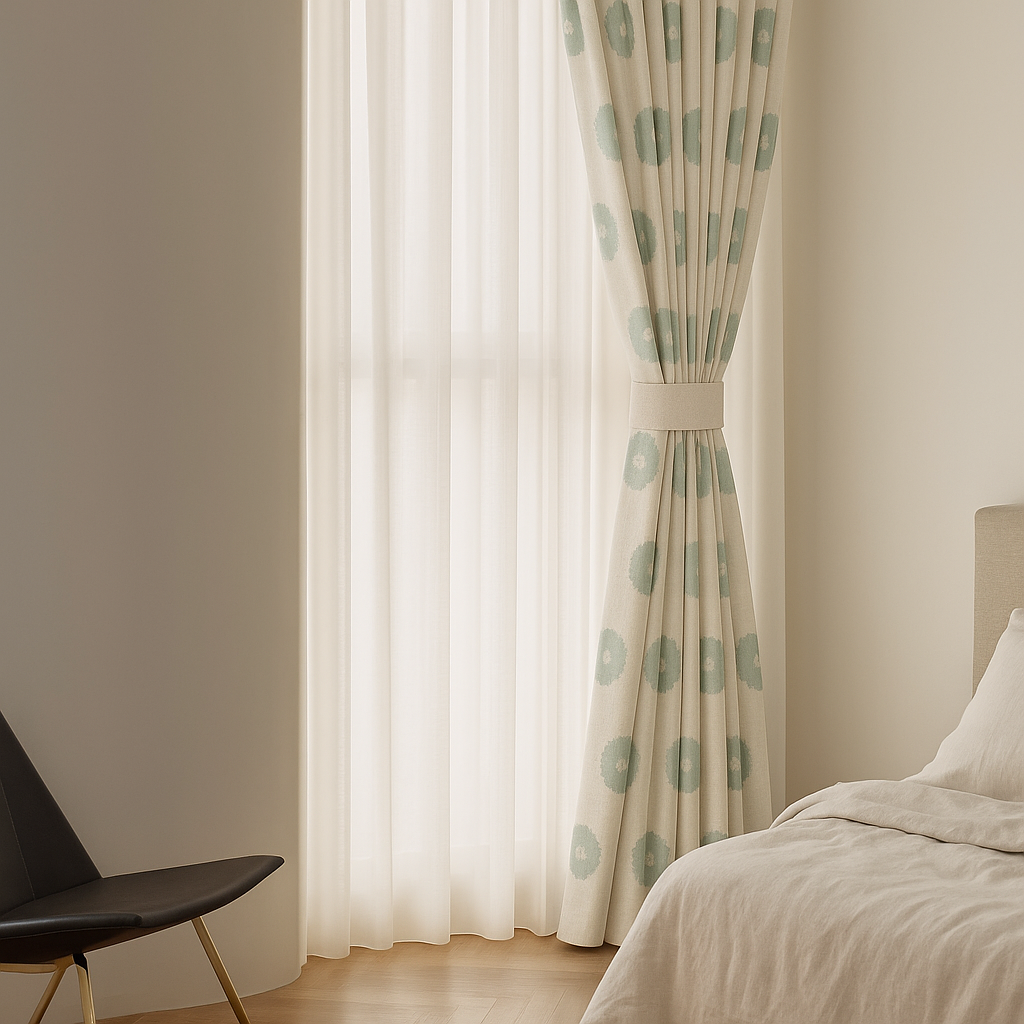 Organic Linen Embroidered Floral-Dot Curtains | Custom Sizes | Blackout & Light-Filtering Liners | GOTS & OEKO-TEX-1