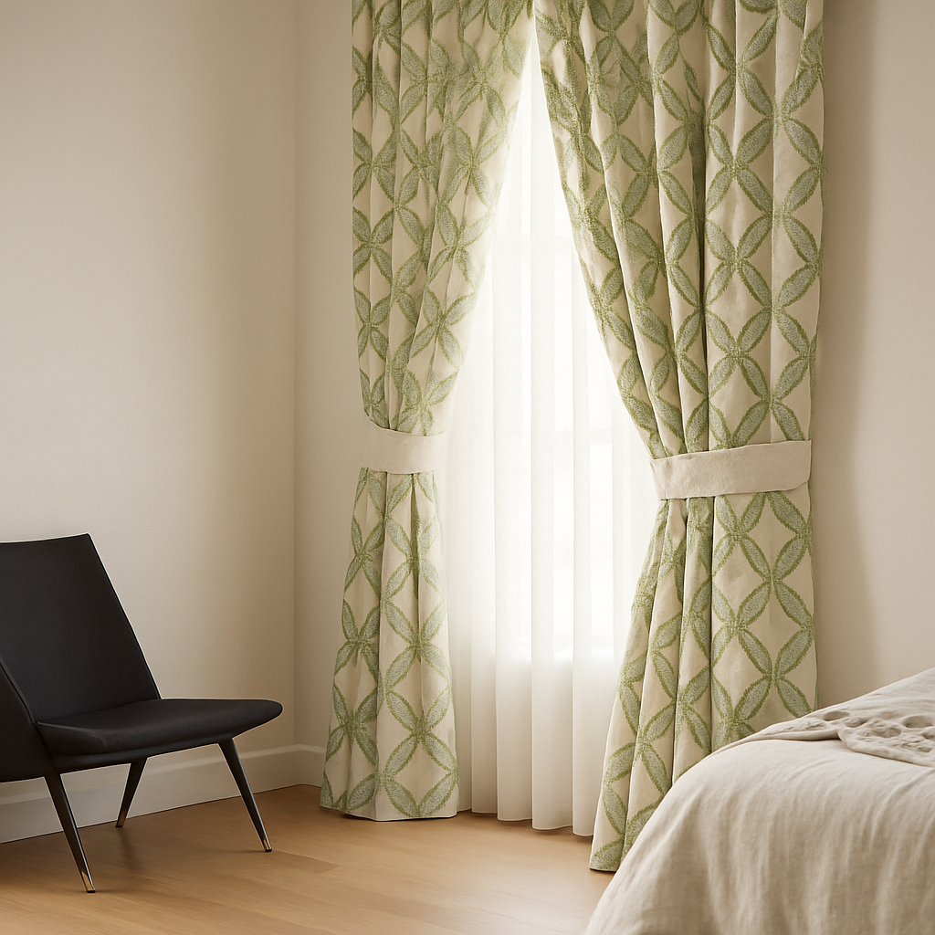 Custom Star Lattice Embroidered Organic Linen Curtains – Single Panel or Pair, Light-Filtering Cotton or 100 % Blackout Liner-1