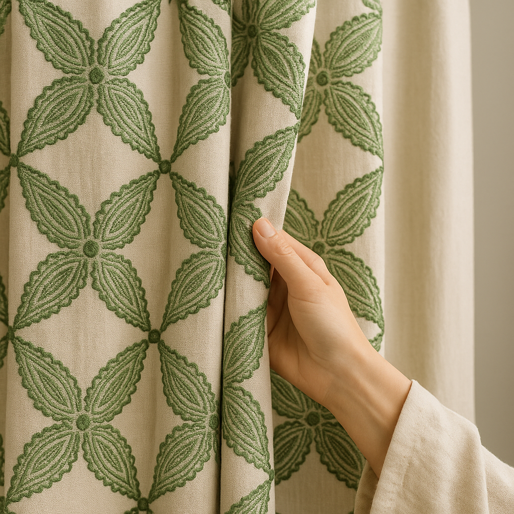 Custom Star Lattice Embroidered Organic Linen Curtains – Single Panel or Pair, Light-Filtering Cotton or 100 % Blackout Liner-0