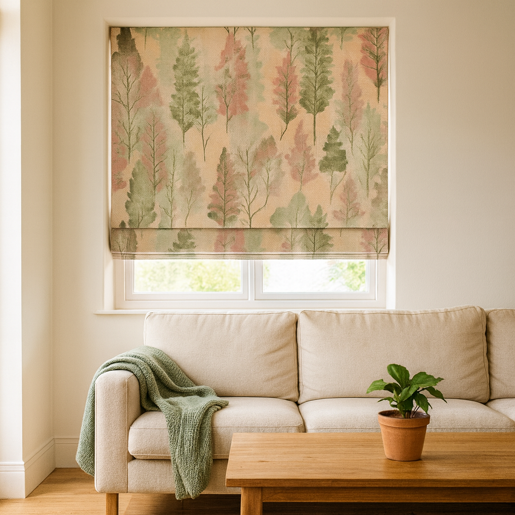 Custom Watercolour Forest Linen Roman Blinds – Made-to-Measure, OEKO-TEX 100, Blackout or Light-Filtering, Ships Worldwide-0