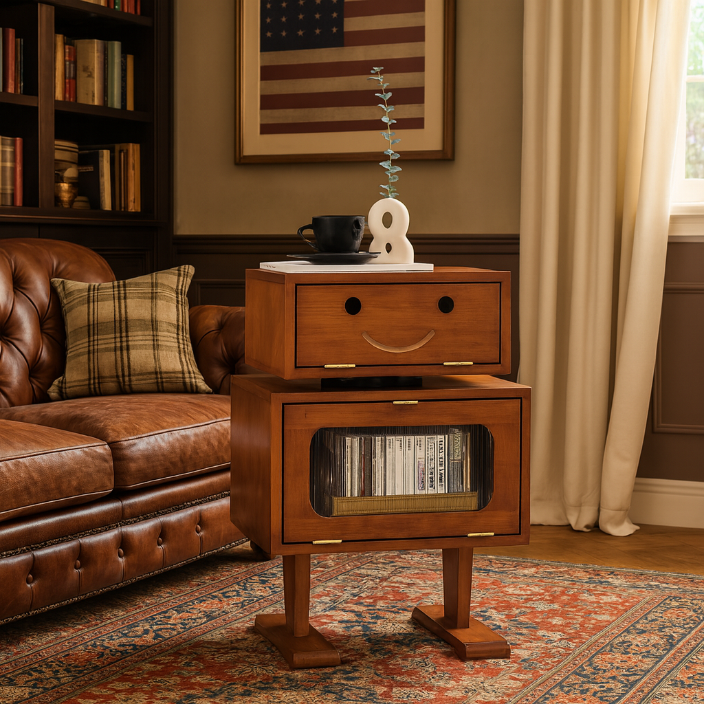 27" Retro Wooden Robot Storage Cabinet-1