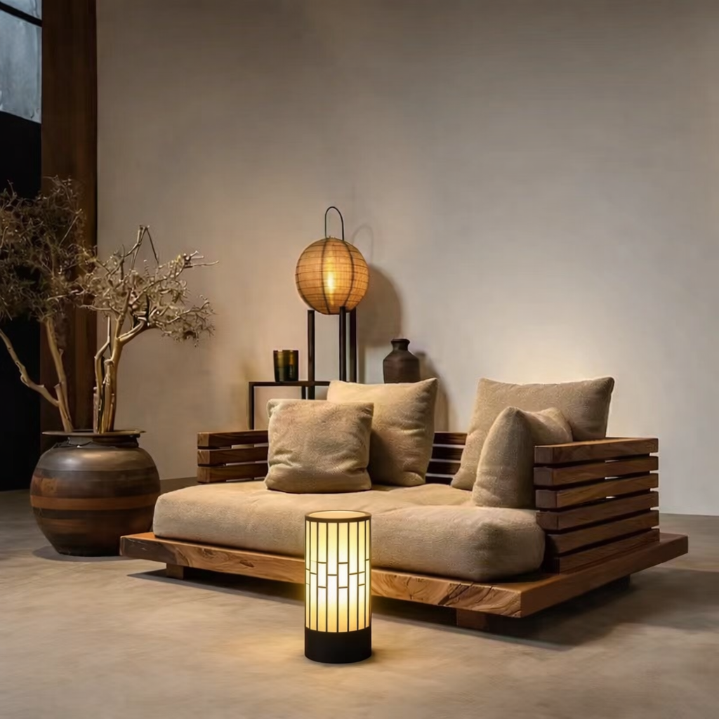 Japanese Style Floor Lamp, Cylindrical Table Floor Lamp with Fabric Shade, Warm Ambient LED Lamp for Living Room, Bedroom, Reading Nook, Minimalist Home Decor-2