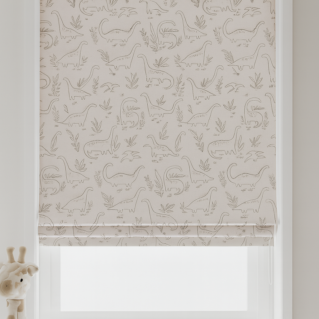 Custom Dinosaur Sketch Linen Roman Blinds for Kids & Nursery – Made-to-Measure | Blackout or Light-Filtering-2