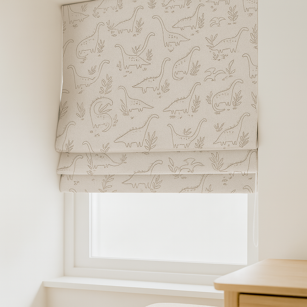 Custom Dinosaur Sketch Linen Roman Blinds for Kids & Nursery – Made-to-Measure | Blackout or Light-Filtering-1