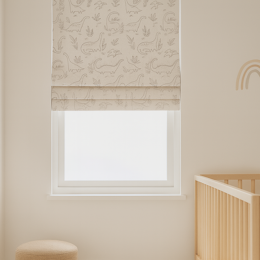 Custom Dinosaur Sketch Linen Roman Blinds for Kids & Nursery – Made-to-Measure | Blackout or Light-Filtering-4