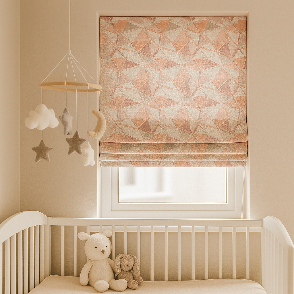 Custom Geometric Mosaic Linen Roman Blinds for Kids & Nursery – Made-to-Measure UK | Blackout or Light-Filtering-2