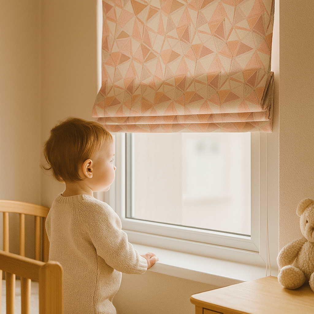 Custom Geometric Mosaic Linen Roman Blinds for Kids & Nursery – Made-to-Measure UK | Blackout or Light-Filtering-3