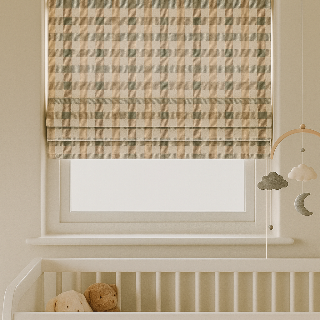 Custom Pastel Plaid Linen Roman Blinds for Kids & Nursery – Gingham Check Pattern – Made-to-Measure UK | Blackout or Light-Filtering-4