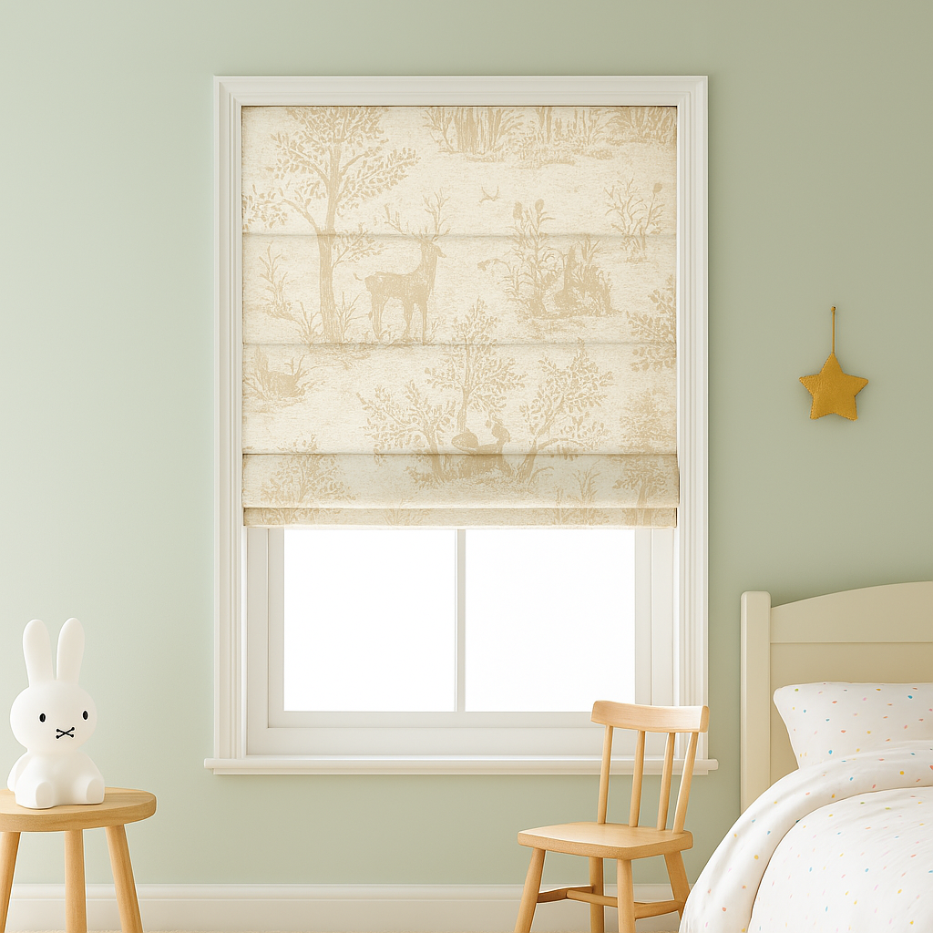 Woodland Animals Pure Linen Roman Blind for Kids Room or Nursery – Custom Size – Light Filtering or Blackout Liner – Handmade-3