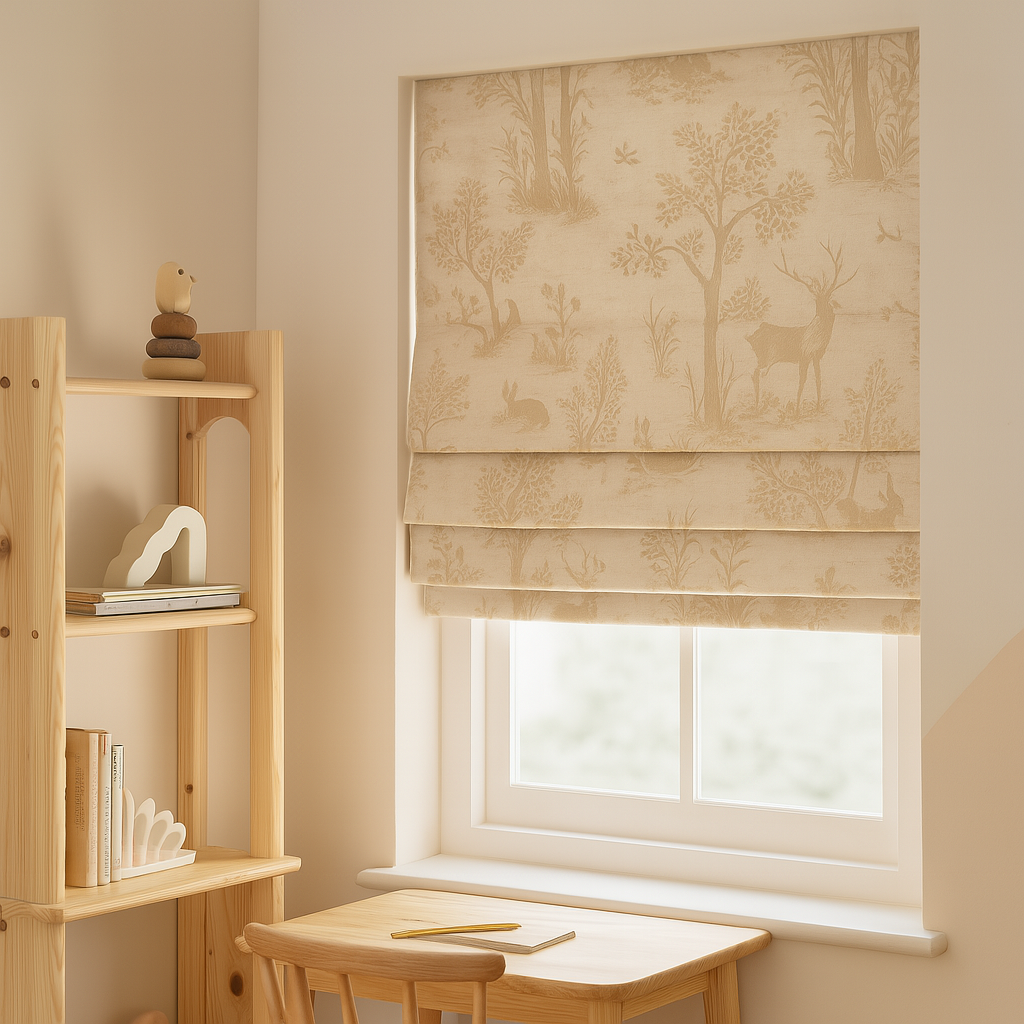 Woodland Animals Pure Linen Roman Blind for Kids Room or Nursery – Custom Size – Light Filtering or Blackout Liner – Handmade-0
