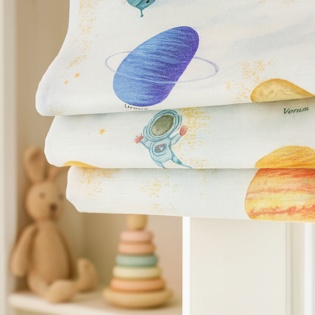 Solar System Adventure Pure Linen Roman Blind – Made-to-Measure Kids & Nursery | Light-Filter or Blackout-3