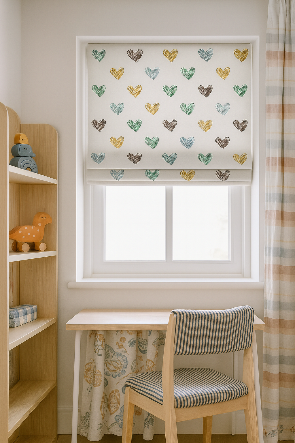 Scribble Hearts Pure Linen Roman Blind – 5 Colourways | Made-to-Measure Kids & Nursery | Light-Filter or Blackout-1