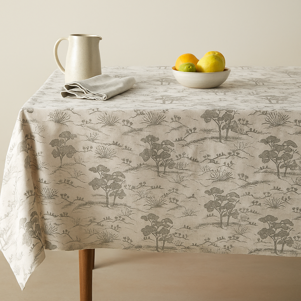 Organic Linen Tablecloth – Rustic Toile Design – 5 Colours – Rectangular, Square & Round Sizes-0