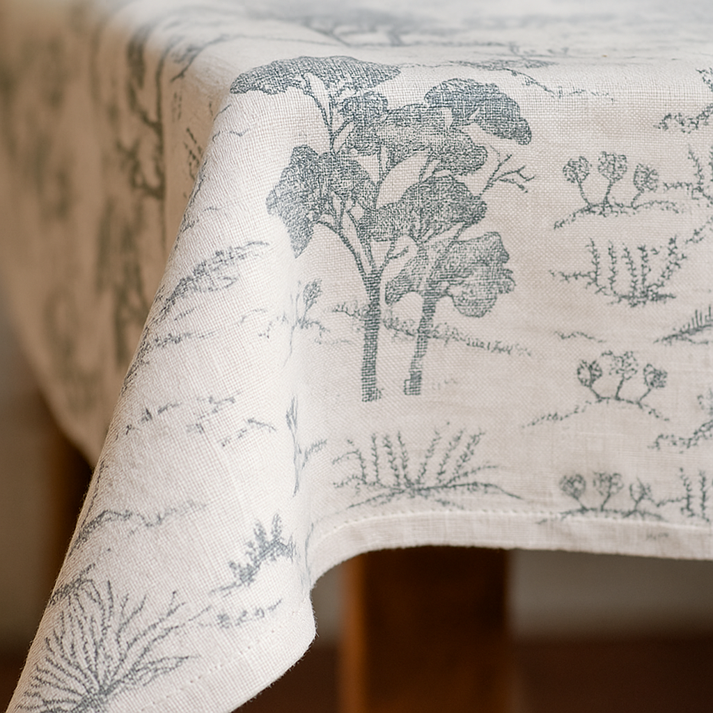 Organic Linen Tablecloth – Rustic Toile Design – 5 Colours – Rectangular, Square & Round Sizes-3