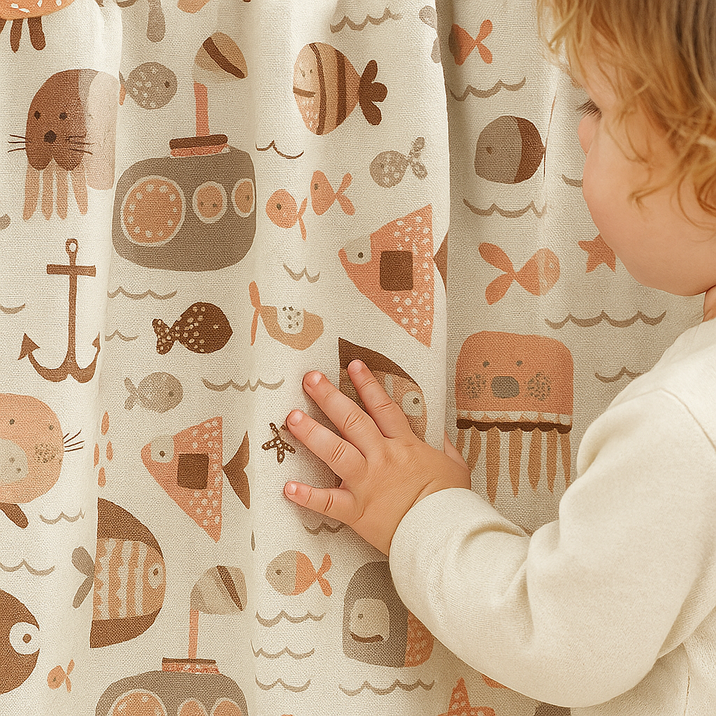 Soft Nautical Print Pure Linen Curtain – Kids Room | Blackout or Cotton Lined | Custom Sizes-0