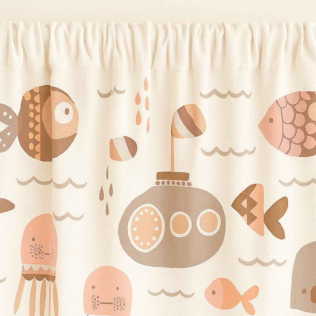 Soft Nautical Print Pure Linen Curtain – Kids Room | Blackout or Cotton Lined | Custom Sizes-2