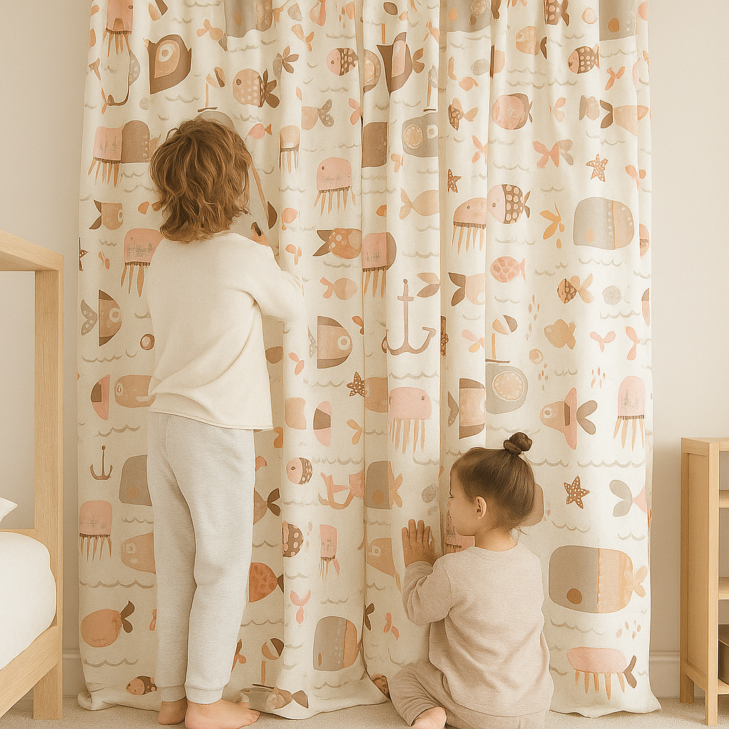 Soft Nautical Print Pure Linen Curtain – Kids Room | Blackout or Cotton Lined | Custom Sizes-4