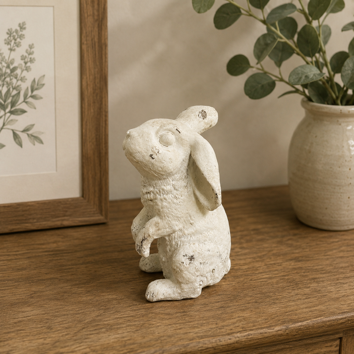 Rustic White Bunny Figurine