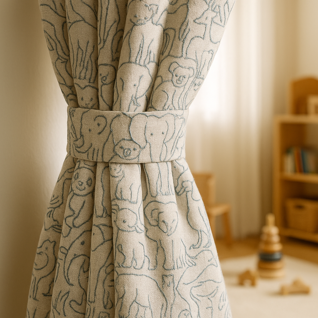 Embroidered Animal Linen Curtains for Kids Room – Custom Sizes – Blackout or Cotton Lined – Single or Pair-1