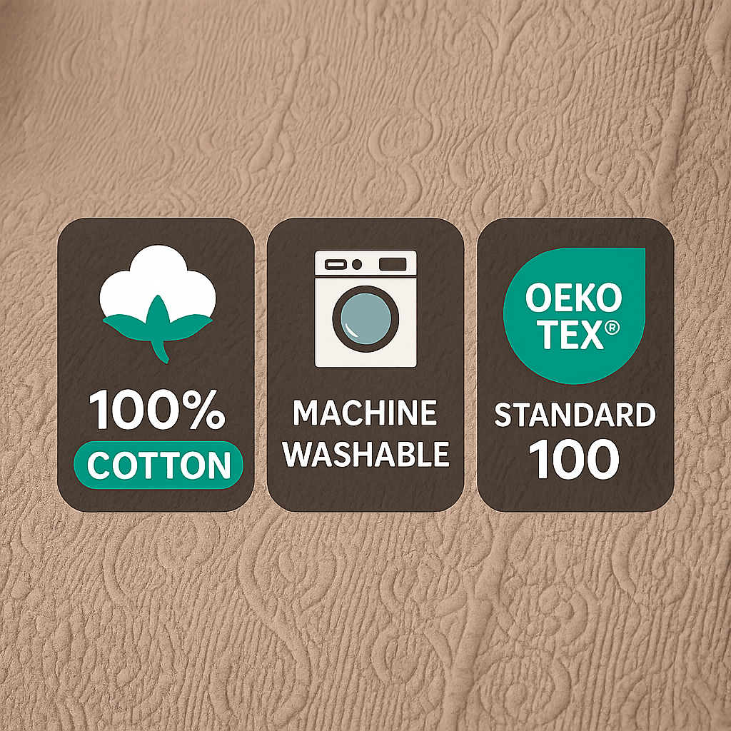 DaDa Bedding Elegant Fringed Cotton Quilted Throw Blanket - Luxurious Solid Soft Paisley Pattern, Cozy Lightweight Lap Throw, Perfect for Couch or Bed, Neutral Sandy Taupe Tan Beige, 50x60 Inches