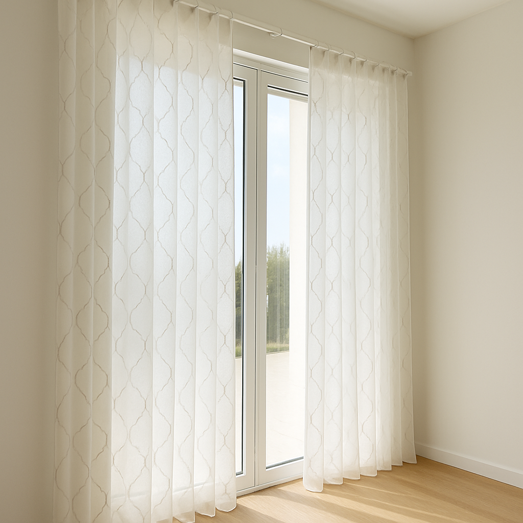 Elegant Sheer Privacy Curtain – Soft Linen Look, Embroidered Trellis Design – Custom Sizes, 4 Heading Styles – OEKO-TEX Certified-2
