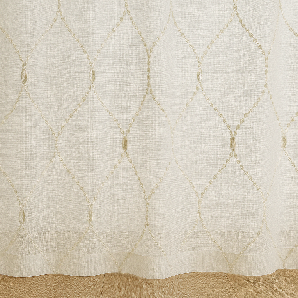 Elegant Sheer Privacy Curtain – Soft Linen Look, Embroidered Trellis Design – Custom Sizes, 4 Heading Styles – OEKO-TEX Certified-4