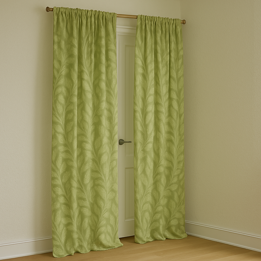 Botanical Leaf Linen Curtains – Natural Soft Drapes in 8 Colours – Light Filtering or Blackout – Custom Sizes – Rod & Track Compatible-1