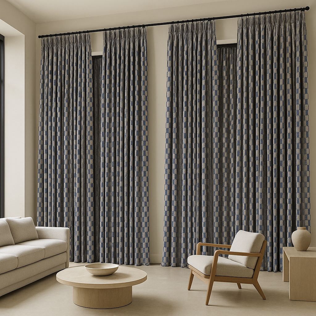 Pure Cotton Geometric Jacquard Curtains – Light Filtering or Blackout – Multiple Colours-3
