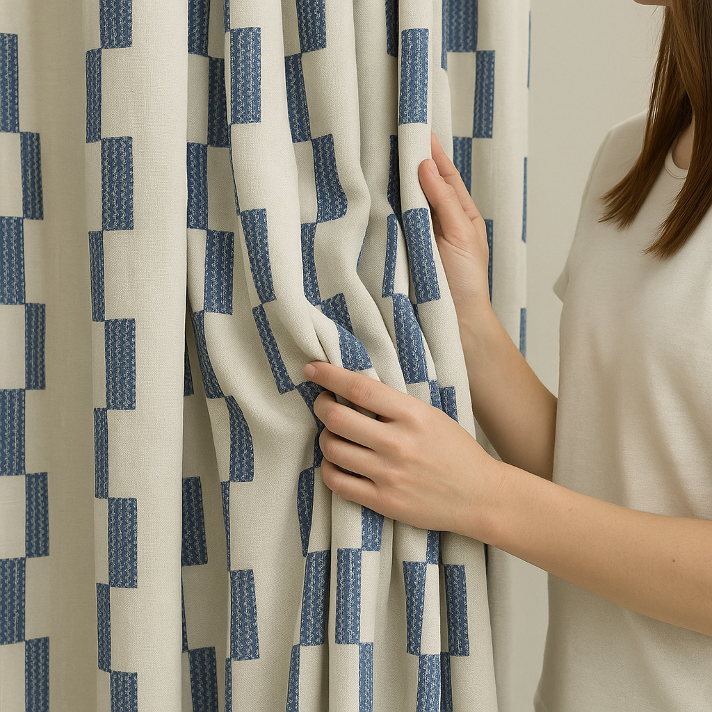 Pure Cotton Geometric Jacquard Curtains – Light Filtering or Blackout – Multiple Colours-2
