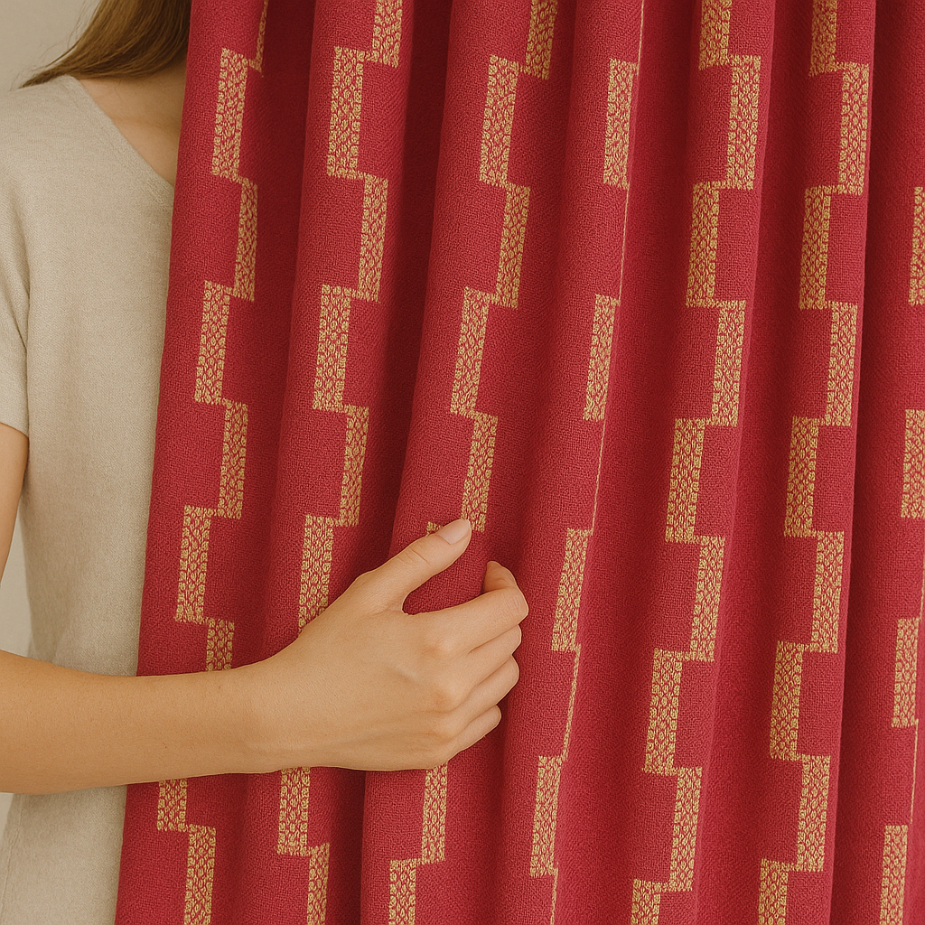 Pure Cotton Geometric Jacquard Curtains – Light Filtering or Blackout – Multiple Colours-4