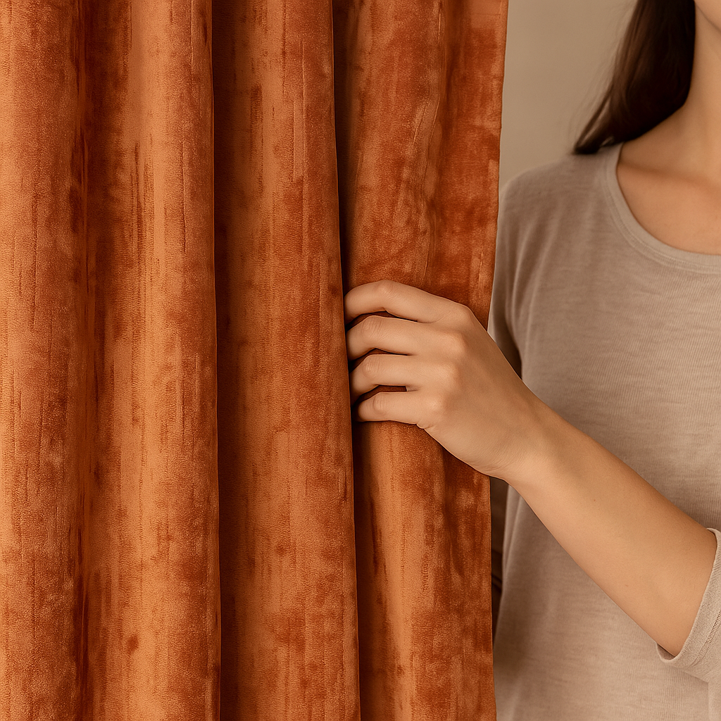 Luxury Velvet Curtains with Textured Abstract Bark Pattern – Custom Sizes – Light Filtering or 100% Blackout – 8 Colours – Rod or Track Compatible – OEKO-TEX Certified – Single or Pair-4