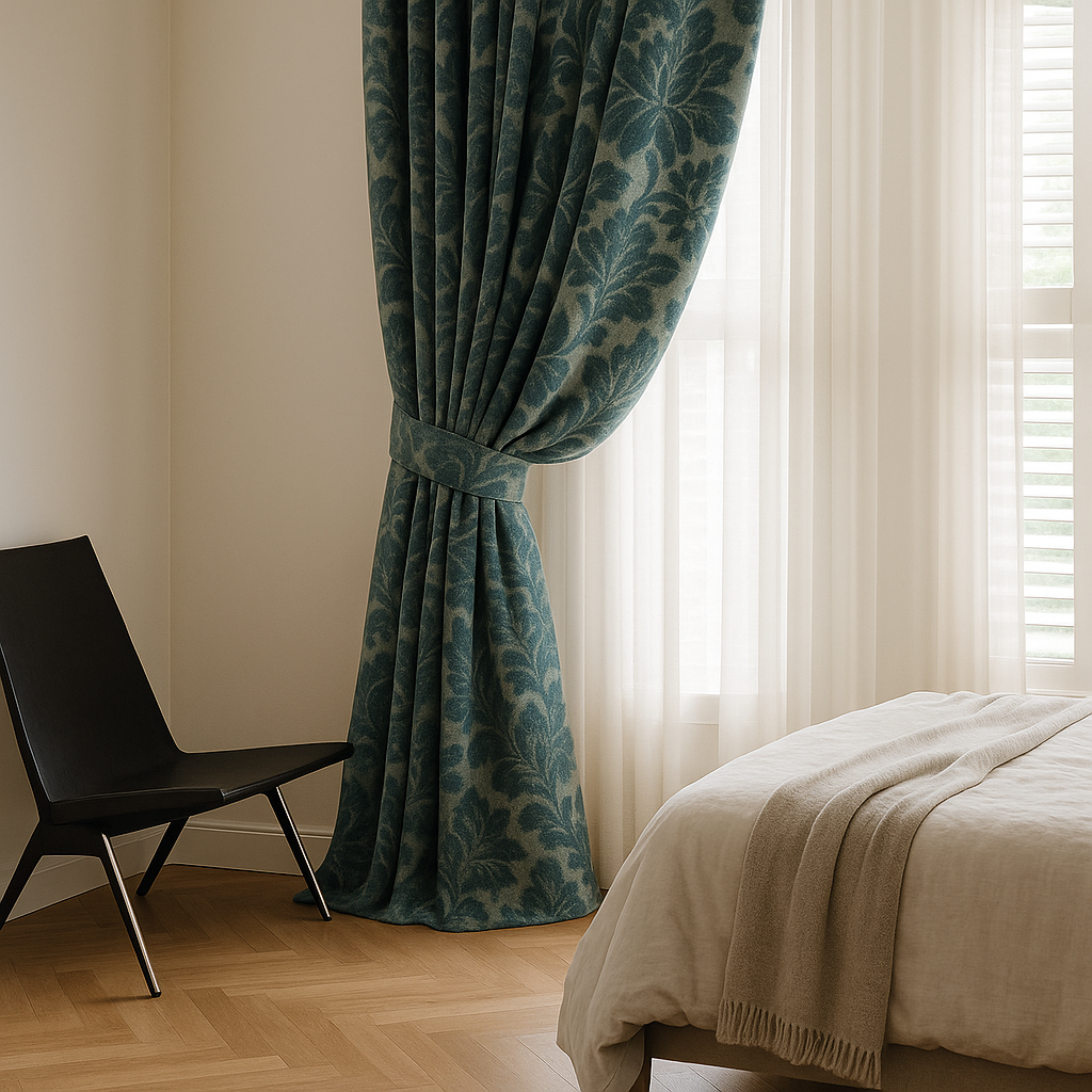 Luxury Velvet Jacquard Curtains with Raised Floral & Leaf Pattern – Light Filtering or Blackout – Custom Sizes – 8 Colours-4