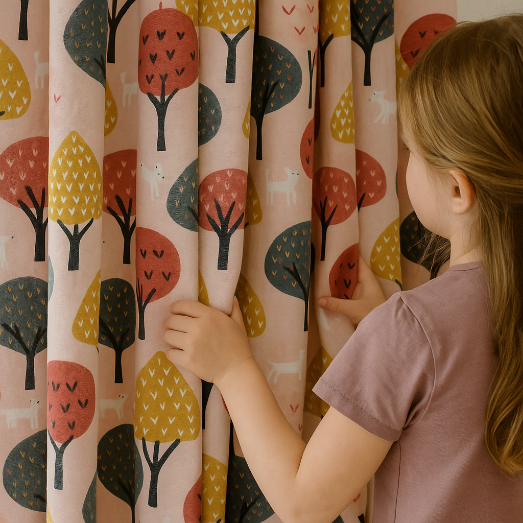 Woodland Deer Cotton Curtains – Autumn Tree & Deer Print Drapes, Light-Filtering or 100 % Blackout-3