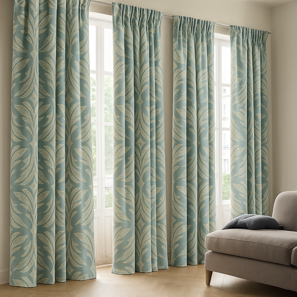 Luxury Cotton-Linen Jacquard Leaf-Pattern Curtains – Custom Sizes, Blackout or Light-Filtering-1