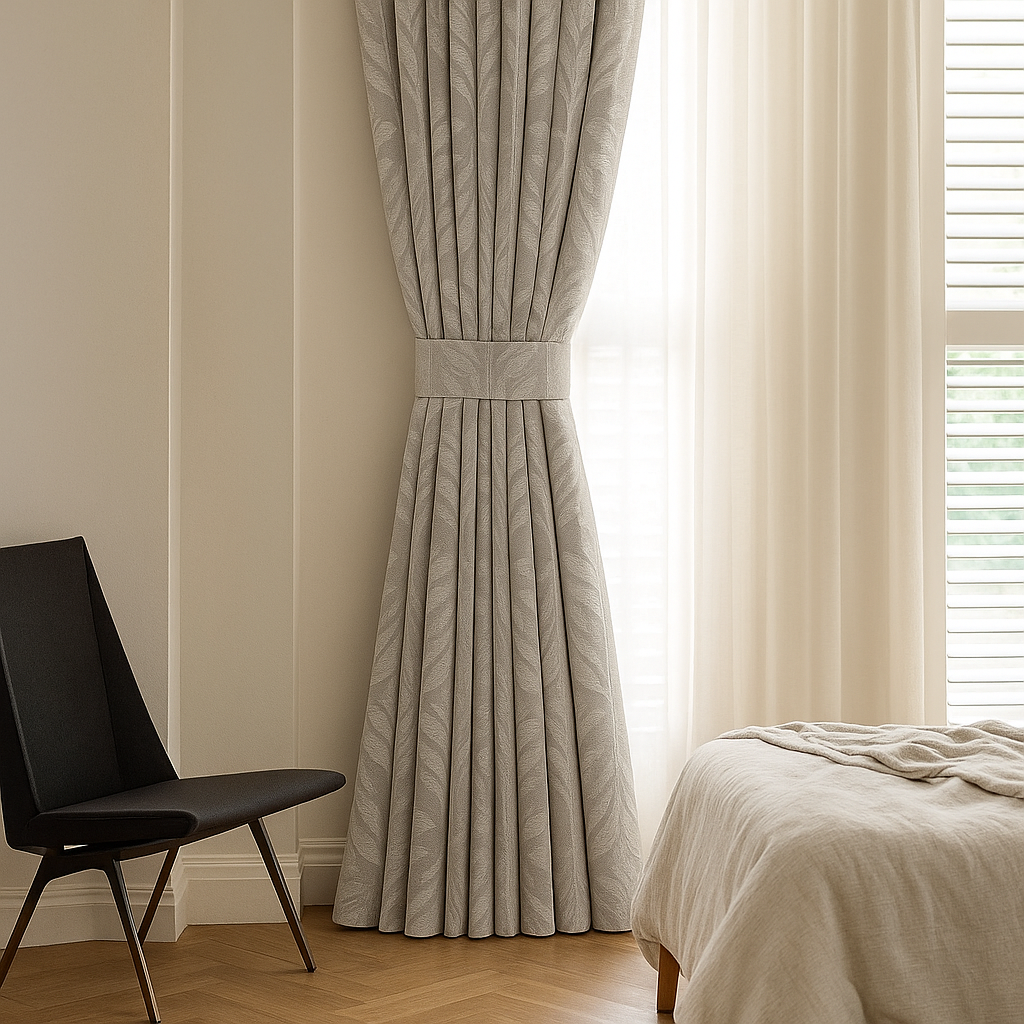 Luxury Cotton-Linen Jacquard Leaf-Pattern Curtains – Custom Sizes, Blackout or Light-Filtering-3