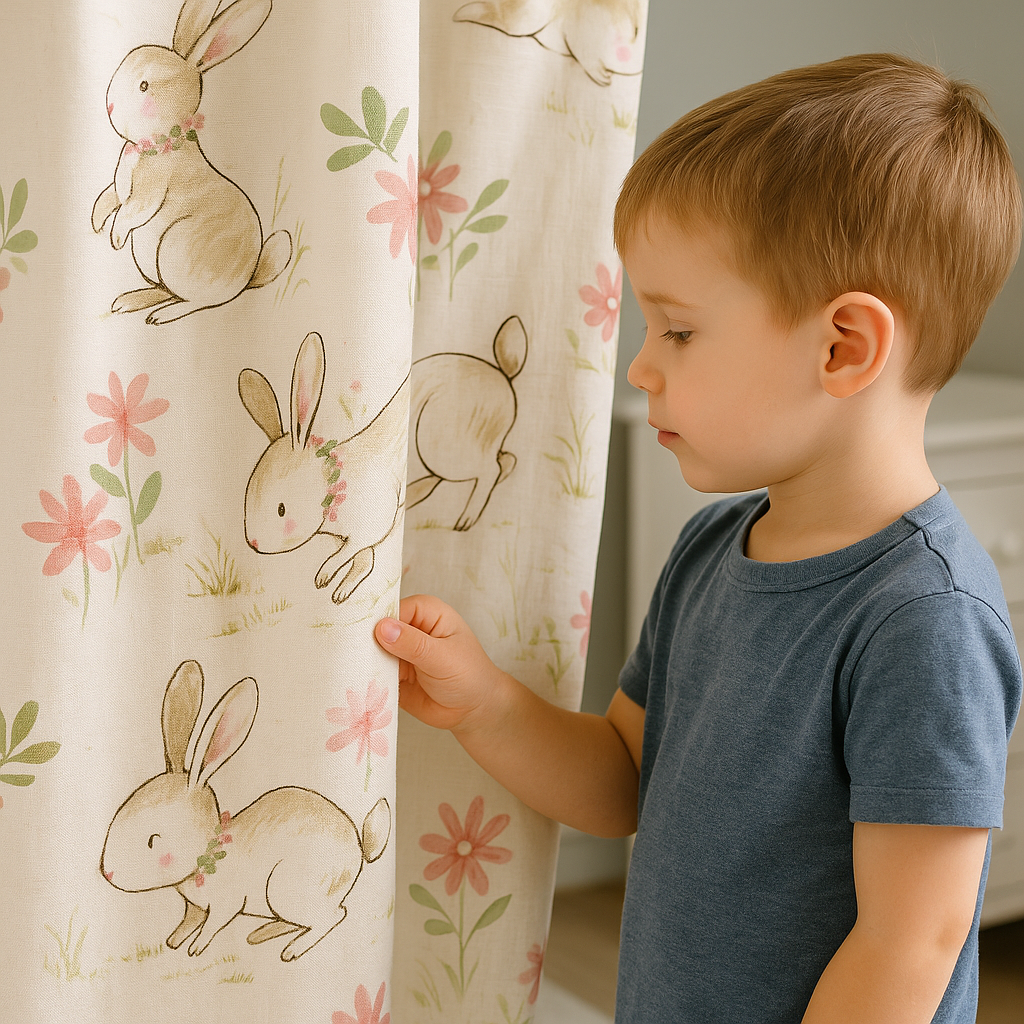 Bunny Print Nursery Linen Curtains | Pinch Pleated | Standard & Made to Measure | Light Filtering or Blackout-0