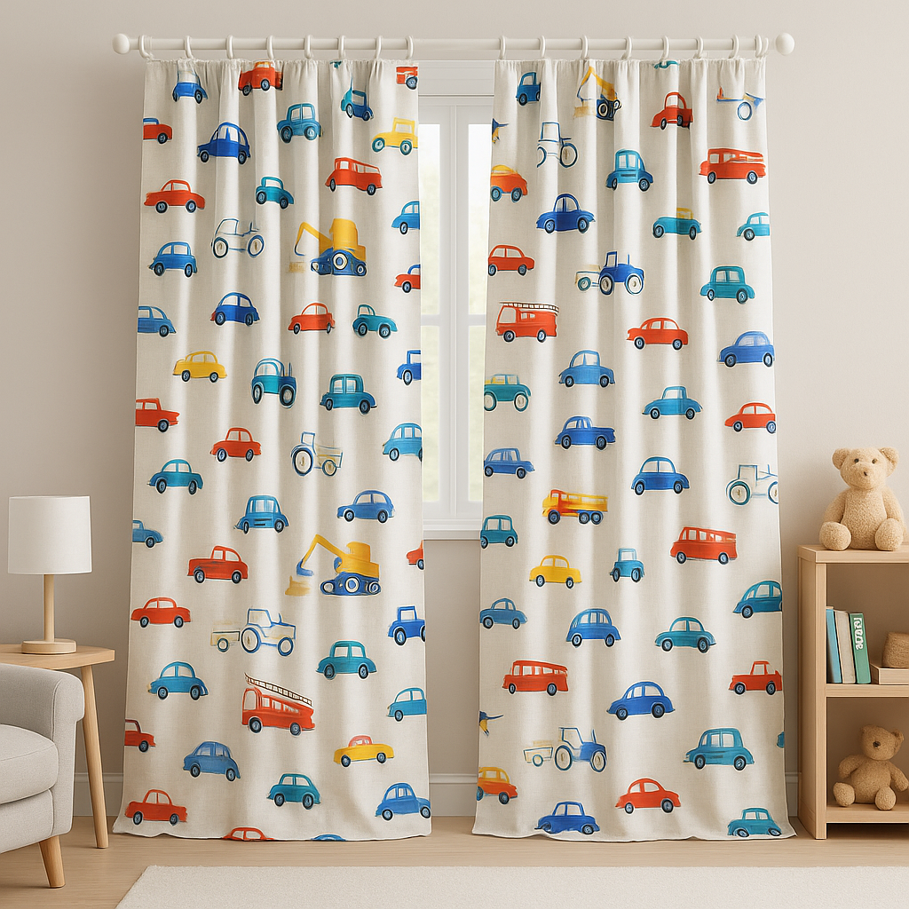 Kids Bedroom Linen Curtains With Fun Vehicle Print – Custom Sizes – Blackout & Light Filtering Options – Extra Wide & Long – Buy Single or Pair-2