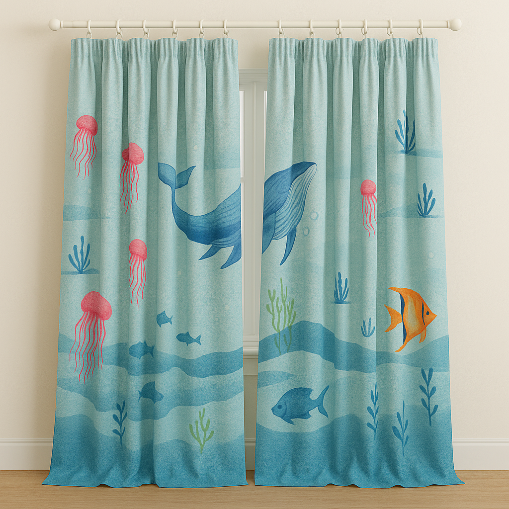 Ocean Adventure Pure Linen Curtains for Kids – Custom Sizes, Blackout or Light Filtering, Single or Pair-2