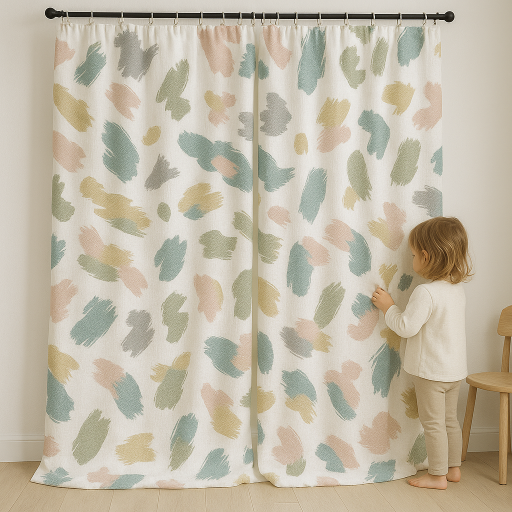 Soft Linen Kids & Nursery Curtains – Pastel Brushstroke – Custom Sizes & Blackout Options-2