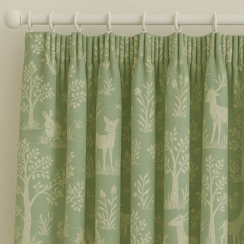 Sage Green Linen Curtains with Animal & Nature Print | Custom Sizes | Blackout & Light Filtering Options | Rod & Track Compatible-3