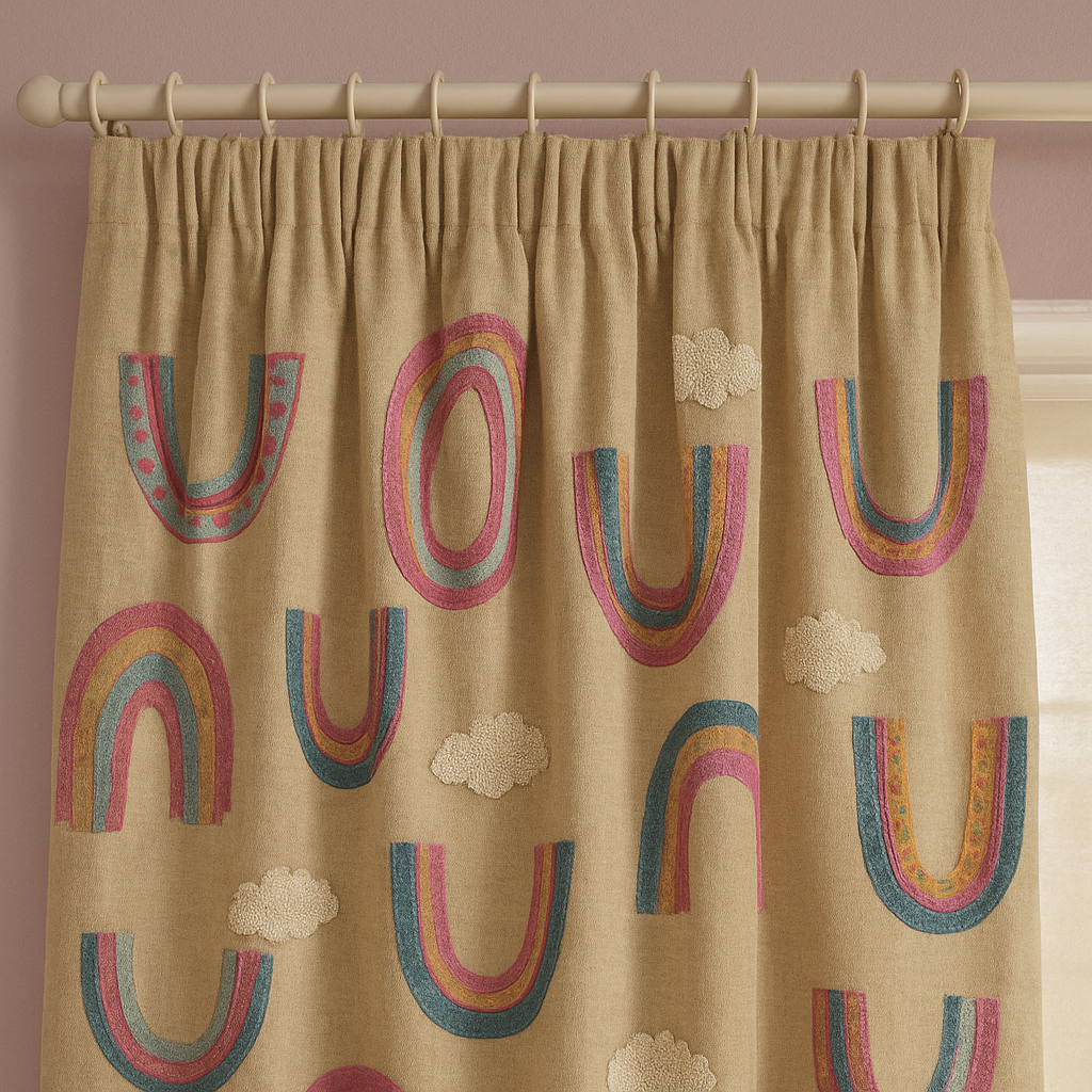 Rainbow Embroidered Linen Curtains for Kids — Custom Sizes, Blackout or Light Filtering Options-2