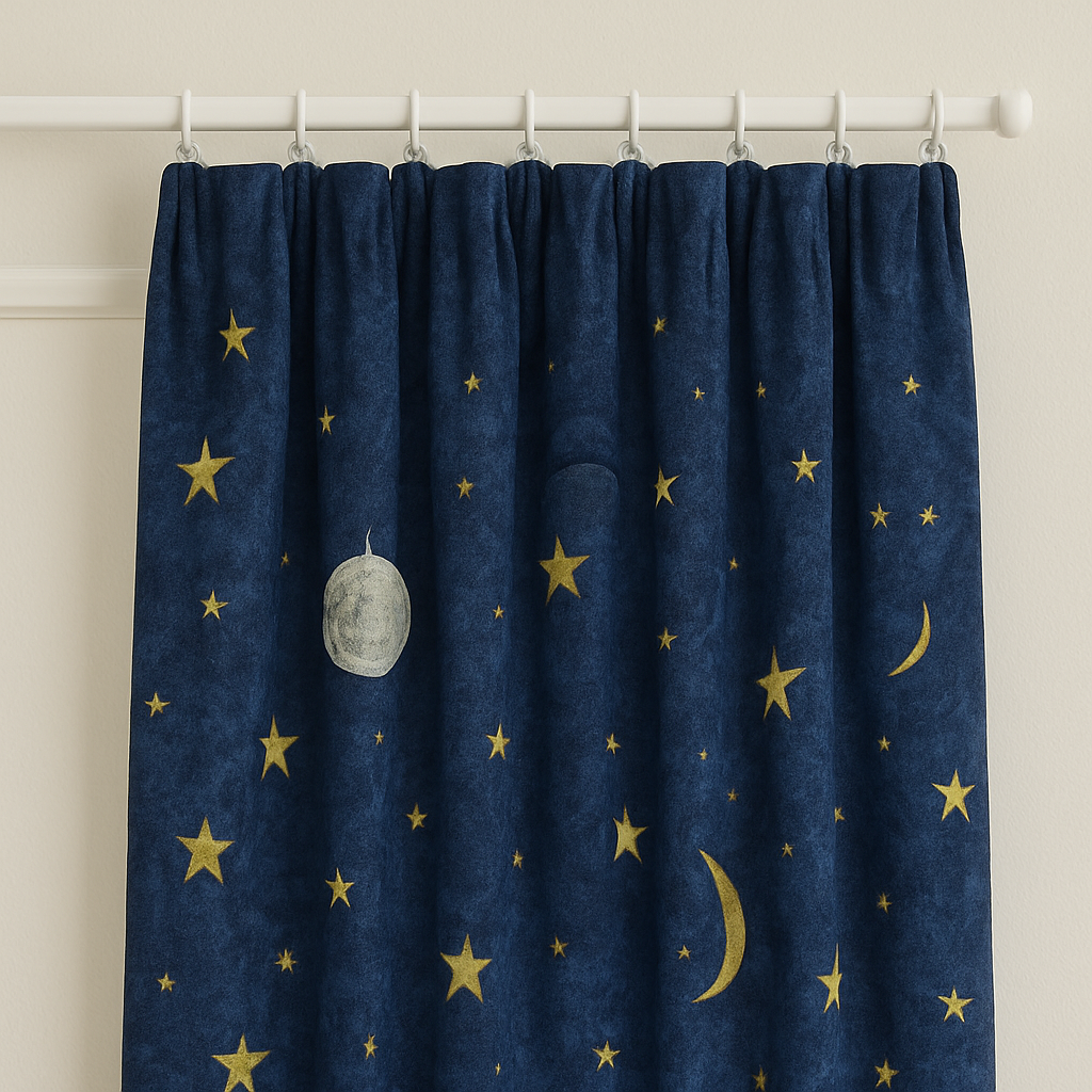 Celestial Stars & Moon Linen Curtains for Kids Room - Custom Sizes - Light Filtering or Blackout Liner - Single or Pair - Rod & Track Compatible-3